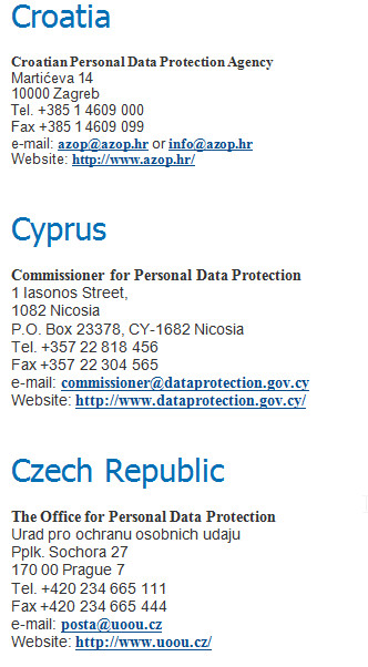 List of referral organisations for data issues in the EU