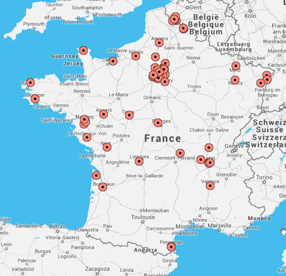  Location of the top 100 VARs for print products in France