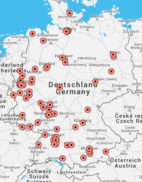 Location of the top 100 VARs for print products in Germany  Location of the top 100 VARs for print products in Germany