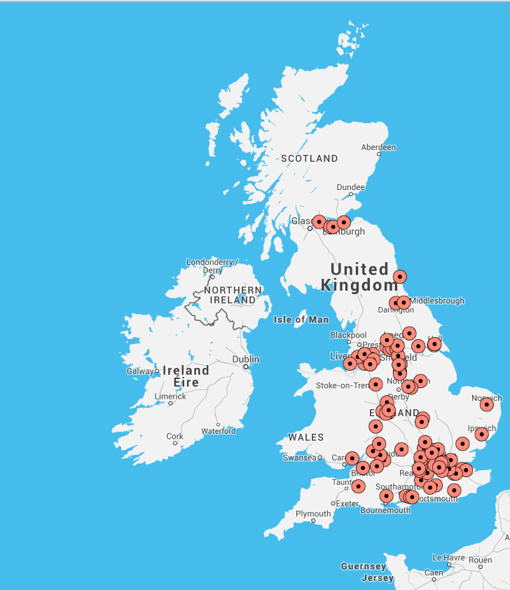 Location of the top 100 VARs for print products  in the UK