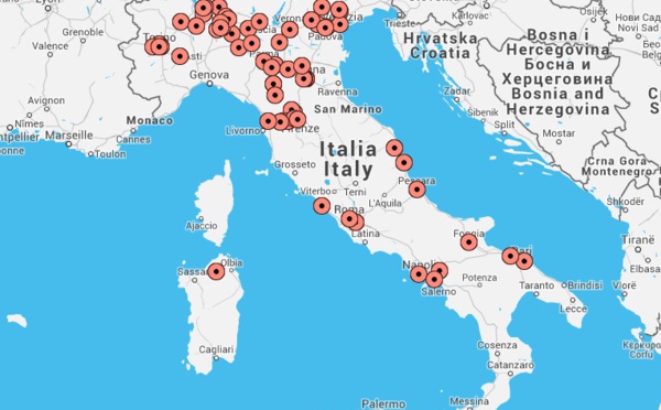 Location of the top 100 VARs for print products in Italy